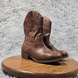 Pop Karina Girls Kid Size 4M Sanchee Style Cognac Brown Cowboy Western Boots